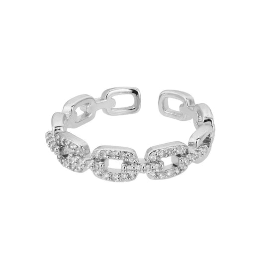 Ava Silver - Ezüstszínű láncszemekből álló gyűrű cirkónia kövekkel